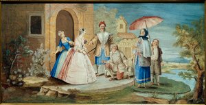 喜剧演员和剧作家Jean Baptiste Poquelin dit Moliere（单膝跪地）和他的喜剧演员在1668年的作品《Georges Dandin ou le mari confused》中。圣诞画科伊佩尔（1628-1707）1668年收藏雅克-洛尔西 作者 诺埃尔·科佩尔