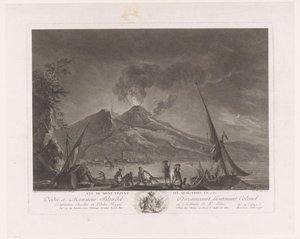 风景与渔民和活跃的维苏威火山 Vue du mont Vezuve tel quil etoit en 1757（物体上的标题） 作者 NoëlLe Mire