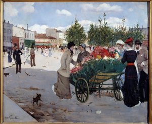 巴黎 Rochechouart (Marche de la Madeleine) 大道上的花店。 Norbert Goeneutte (1854-1894) 的绘画