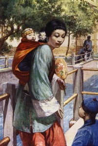 中国。女孩和婴儿（彩色平版印刷 作者 诺曼·哈迪
