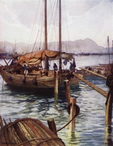 中国：香港港（彩色石版画）