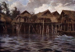 海上墨图村（彩色石版画） 作者 诺曼·哈迪