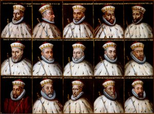 热那亚共和国的国徽和总督的画像。Gio Battista Gentile Pignolo, Nicolò Doria, Gerolamo De Franchi Toso, Gerolamo Chiavari, Ambrogio Di Negro, Davide Vacca（或Vaccari）, Battista Negrone, Gio Giustiniani Campi, Antonio Grimal