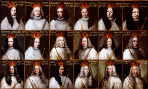 热那亚共和国的国徽和总督的画像。Giovanni Battista Cattaneo, Francesco Invrea, Negrone Bendinelli, Francesco Maria Sauli, Girolamo De Mari, Federico De Franchi, Antonio Cebà Grimaldi, Onorato Stefano Ferreti, Domenico De Ma