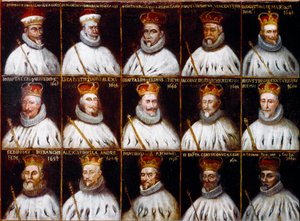 基因共和国的徽章和总督的肖像。 Giovanni Stefano Doria, Francesco Gio. Brignole Sale, Agostino Pallavicini, Giovanni Battista Durazzo, Agostino Giovanni De Marini, Giovan Battista Lercari, Luca Giustiniani, Giovanni Battista L