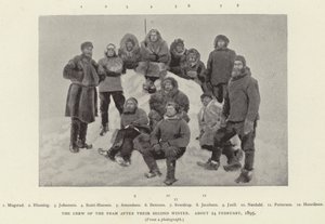 弗兰姆号船员在第二次过冬后，大约在1895年2月24日（黑白照片）。 作者 挪威摄影师