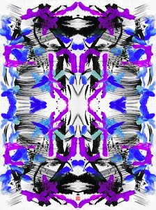 禅墨蓝紫色花卉图案，2023（纸上丙烯，数码） 作者 傅维仪