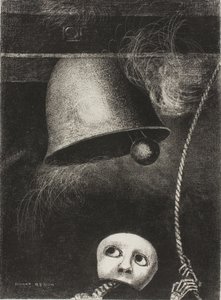 面具敲响丧钟》，选自《致埃德加-坡》的第三幅画 作者 奥迪隆·雷顿（Odilon Redon）