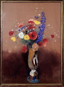 田野里的花束。 奥迪隆·雷东 (Odilon Redon) 的绘画 (1840-1916) 作者 奥迪隆·雷顿（Odilon Redon）