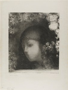 带花的儿童头像 作者 奥迪隆·雷顿（Odilon Redon）