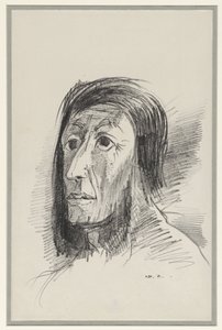 黑发环绕头部，睁大眼睛 作者 奥迪隆·雷顿（Odilon Redon）