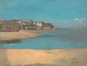 在海边的村庄，布列塔尼。约于1880年 作者 奥迪隆·雷顿（Odilon Redon）