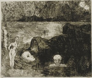 梦境》，约 1880 年（蚀刻和干点，象牙绒面纸） 作者 奥迪隆·雷顿（Odilon Redon）