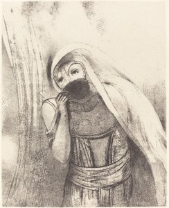Elle tire de sa poitrine une eponge toute noire, la couvre de baisers(她从怀里掏出一块黑得发亮的海绵，用吻盖住它) 作者 奥迪隆·雷顿（Odilon Redon）