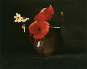 花朵罂粟花和雏菊 作者 奥迪隆·雷顿（Odilon Redon）