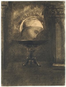 头戴弗里吉亚帽的头像，置于高脚杯上 作者 奥迪隆·雷顿（Odilon Redon）