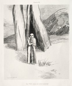 向戈雅致敬：1885年，悲惨的风景中的狂人。 作者 奥迪隆·雷顿（Odilon Redon）