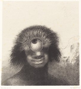 Le Polype difforme flottait sur les rivers, sorte de cyclope souriant et hideux（畸形的息肉漂浮在岸边，像一个微笑而狰狞的独眼巨人） 作者 奥迪隆·雷顿（Odilon Redon）