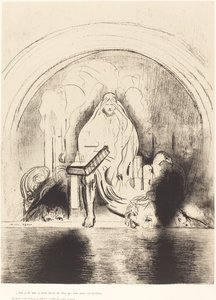Puis je vis, dans la main droite de celui quietait assis sur le trone, un livre ecritdedans et dehors, scelle de sept sceaux (我又看见坐在宝座上那人的右手里有一本在里面和背面写的书，用七个印记密封) 作者 奥迪隆·雷顿（Odilon Redon）