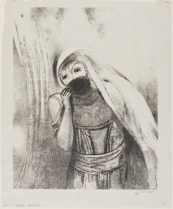 她从怀里掏出一块黑得发亮的海绵，在上面亲吻，第 24 版之 8 作者 奥迪隆·雷顿（Odilon Redon）