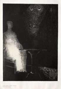 鬼屋：我继续凝视椅子，并幻想我在椅子上看到了淡蓝色...，1896年。 作者 奥迪隆·雷顿（Odilon Redon）