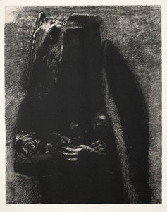 圣安东尼的诱惑第一个系列：那是魔鬼，在他的两个翅膀下，1888年。 作者 奥迪隆·雷顿（Odilon Redon）