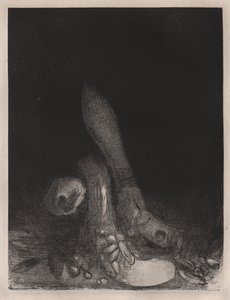 圣安东尼的诱惑：花落和巨蟒头出现，1896年。 作者 奥迪隆·雷顿（Odilon Redon）