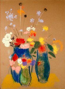 三花瓶花，c.1908-10（纸上的粉彩） 作者 奥迪隆·雷顿（Odilon Redon）