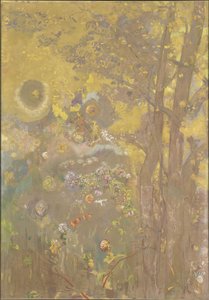 黄色背景上的树木，1901年 作者 奥迪隆·雷顿（Odilon Redon）