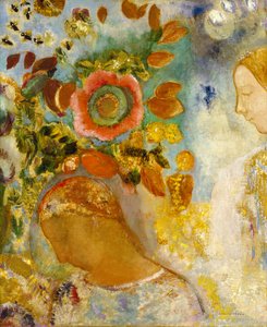两个年轻女孩在花丛中，1912年 作者 奥迪隆·雷顿（Odilon Redon）