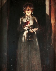 手持蜡烛的女人》，Odoardo Borrani（1833-1905 年）创作，木板油画，38.5x25.5 厘米