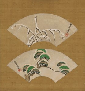 积雪的草地和积雪的松树枝 作者 绪方贤三