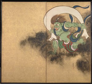 风神右侧双扇折叠屏风的一部分--绪方可林（1658-1716 年）的作品，纸上水彩和墨水，18 世纪早期，日本艺术，东方神话 - 日本东京国立博物馆 作者 绪方光琳