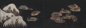 寒冷池塘上的鸭子 作者 Ogawa Haritsu