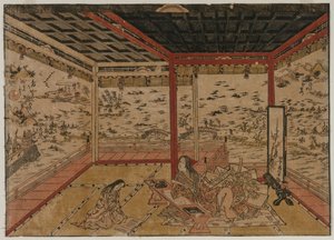 石山村村崎夫人，俯瞰琵琶湖七个风景，1740年代。 作者 奥村昌信