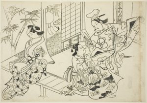 Narihira: 镜子场景（Narihira kagami no dan），选自 "日本木偶剧著名场景（Yamato irotake）"系列 作者 奥村昌信