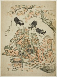 模仿《平家物语》中宫女烧枫叶加热清酒的场景 作者 奥村昌信