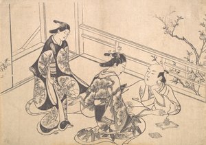 演员 Ichimura Takenojo 躺在阳台上，约1715年，约1715年。