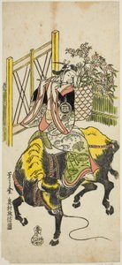 1741 年 2 月在中村剧场上演的话剧《七花曙曾我》中饰演库门之助的演员佐野川一松一世 作者 奥村昌信