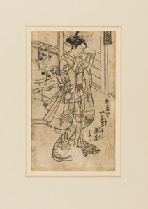 木版画--大野喜敬郎一世作为一个女人在阅读书籍，18世纪 作者 奥村昌信