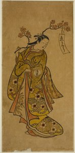 大七手持盛开的樱花树枝 作者 奥村俊信