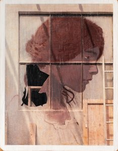 Ritratto su muro，2021 年（木板上的混合材料）