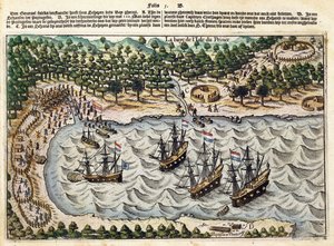 1598-1602年在港口的荷兰船的视图 作者 奥利维尔·范·诺特