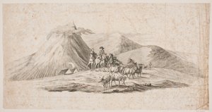 冰岛风光与绵羊和骑手