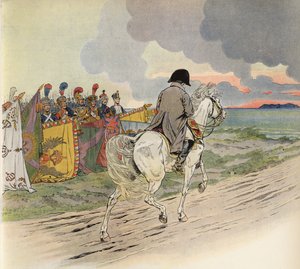 拿破仑在马背上的虚构图片，得到了欧洲士兵的尊重 作者 Onfray de Breville工作