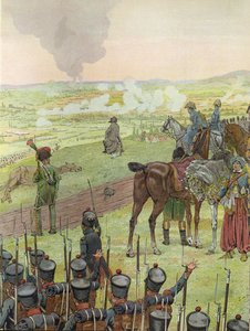 1813年5月20日至21日，在包岑战役中坐在鼓上的拿破仑
