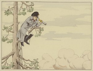 1809年5月22日，拿破仑在Lobau岛的一棵树顶上观看Aspern-Essling战役