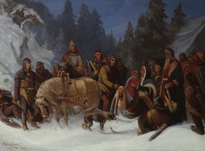 英格-孔格莫尔（Inga Kongemor）将她的儿子哈康-哈康松（Håkon Håkonsson）托付给比尔克贝纳酋长达格芬-邦德（Dagfinn Bonde）。
