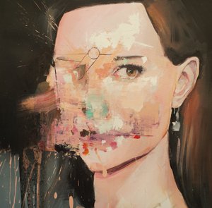扭曲的娜塔莉-波特曼，2019-25（布面丙烯、粉彩和油画）