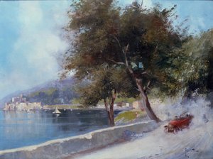 湖上赛马（布面油画） 作者 奥斯卡·里恰尔迪（Oscar Ricciardi）